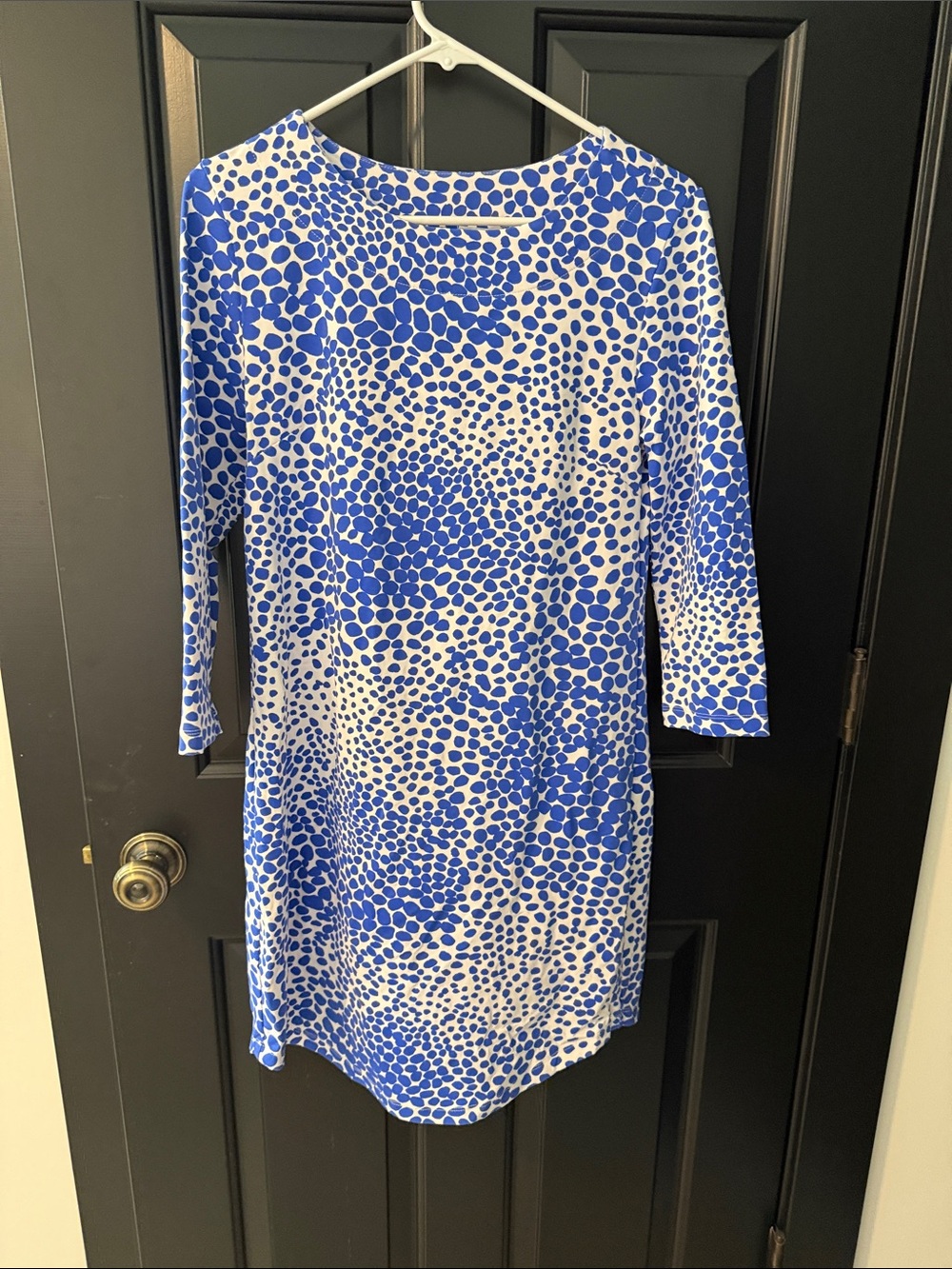 MAHI GOLD Blue and White Long Sleeve Shift Dress with Spotted Print
